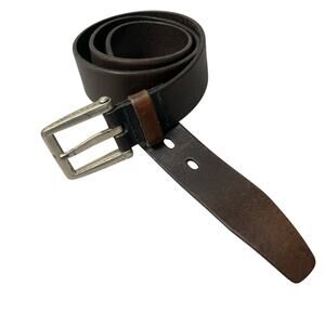 Fossil Leather Belt Mens 34 Brown Silver Buckle Distressed Logo Classic Casual